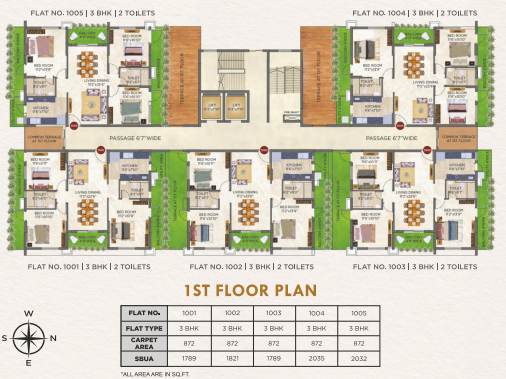 3 BHK Apartments (2 Toilets)